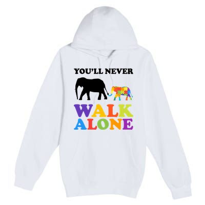 Youll Never Walk Alone Autism Awareness Elephant Premium Pullover Hoodie