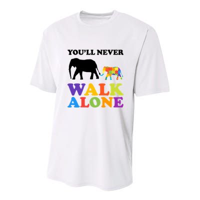 Youll Never Walk Alone Autism Awareness Elephant Youth Performance Sprint T-Shirt