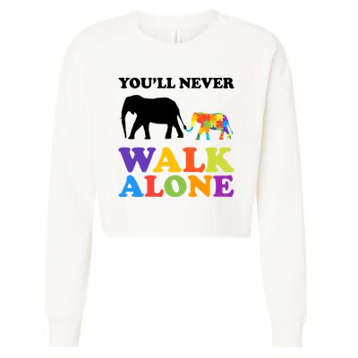 Youll Never Walk Alone Autism Awareness Elephant Cropped Pullover Crew
