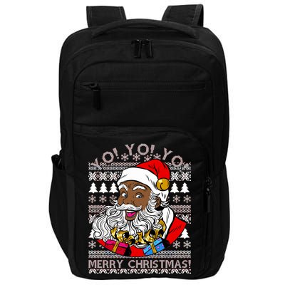 Yo Yo Yo Ho Ho Ho Black Santa Claus Ugly Christmas Impact Tech Backpack