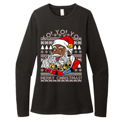 Yo Yo Yo Ho Ho Ho Black Santa Claus Ugly Christmas Womens CVC Long Sleeve Shirt