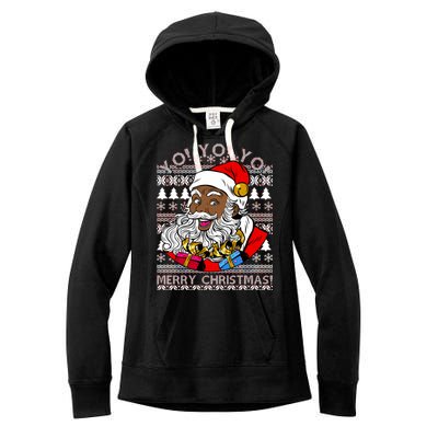 Yo Yo Yo Ho Ho Ho Black Santa Claus Ugly Christmas Women's Fleece Hoodie