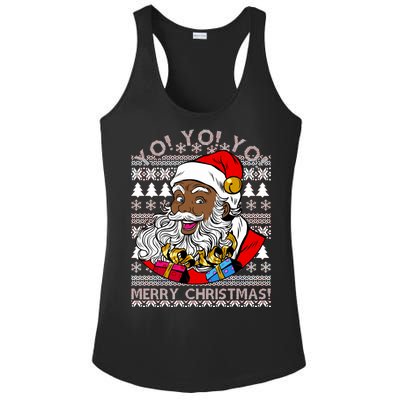 Yo Yo Yo Ho Ho Ho Black Santa Claus Ugly Christmas Ladies PosiCharge Competitor Racerback Tank