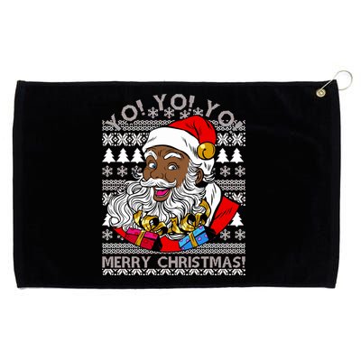 Yo Yo Yo Ho Ho Ho Black Santa Claus Ugly Christmas Grommeted Golf Towel