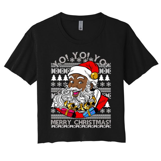 Yo Yo Yo Ho Ho Ho Black Santa Claus Ugly Christmas Crop Top