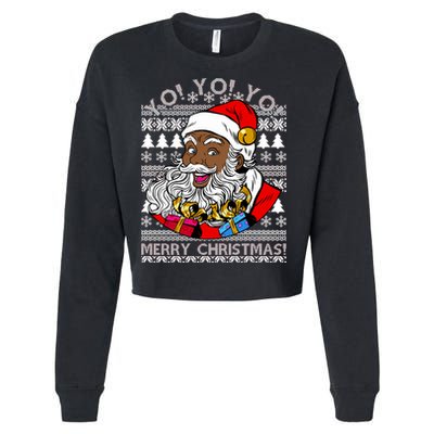 Yo Yo Yo Ho Ho Ho Black Santa Claus Ugly Christmas Cropped Pullover Crew