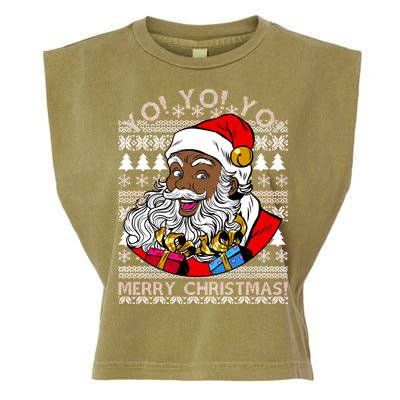 Yo Yo Yo Ho Ho Ho Black Santa Claus Ugly Christmas Garment-Dyed Women's Muscle Tee