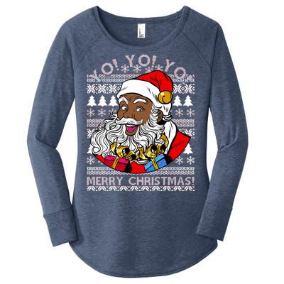 Yo Yo Yo Ho Ho Ho Black Santa Claus Ugly Christmas Women's Perfect Tri Tunic Long Sleeve Shirt