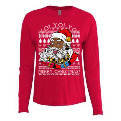 Yo Yo Yo Ho Ho Ho Black Santa Claus Ugly Christmas Womens Cotton Relaxed Long Sleeve T-Shirt