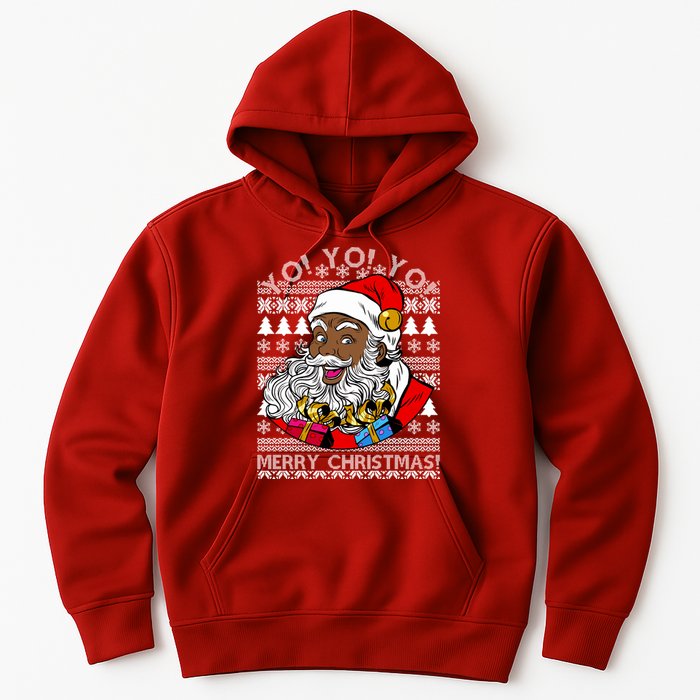 Yo Yo Yo Ho Ho Ho Black Santa Claus Ugly Christmas Hoodie