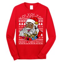 Yo Yo Yo Ho Ho Ho Black Santa Claus Ugly Christmas Long Sleeve Shirt