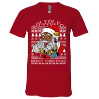 Yo Yo Yo Ho Ho Ho Black Santa Claus Ugly Christmas V-Neck T-Shirt