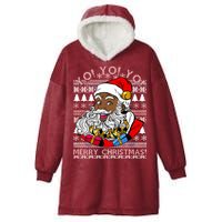 Yo Yo Yo Ho Ho Ho Black Santa Claus Ugly Christmas Hooded Wearable Blanket