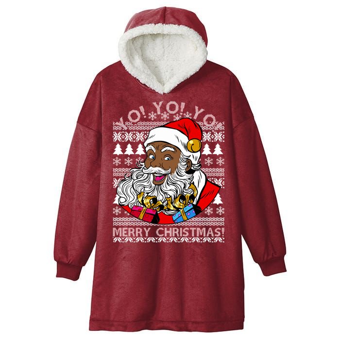 Yo Yo Yo Ho Ho Ho Black Santa Claus Ugly Christmas Hooded Wearable Blanket