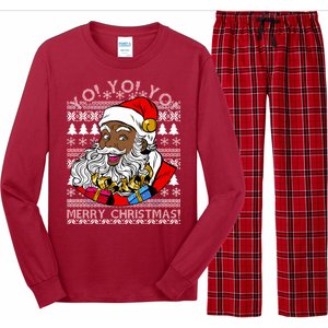 Yo Yo Yo Ho Ho Ho Black Santa Claus Ugly Christmas Long Sleeve Pajama Set