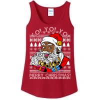 Yo Yo Yo Ho Ho Ho Black Santa Claus Ugly Christmas Ladies Essential Tank