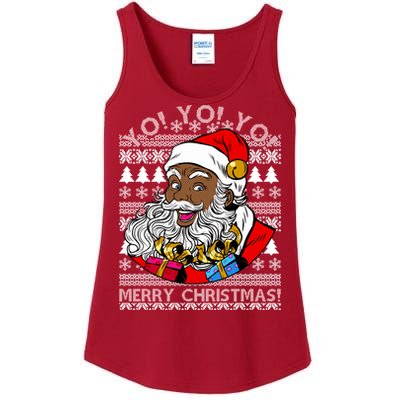 Yo Yo Yo Ho Ho Ho Black Santa Claus Ugly Christmas Ladies Essential Tank