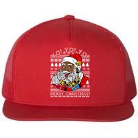 Yo Yo Yo Ho Ho Ho Black Santa Claus Ugly Christmas Flat Bill Trucker Hat