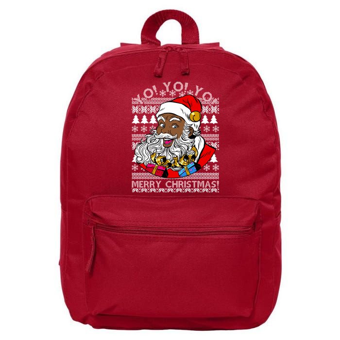 Yo Yo Yo Ho Ho Ho Black Santa Claus Ugly Christmas 16 in Basic Backpack