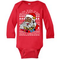 Yo Yo Yo Ho Ho Ho Black Santa Claus Ugly Christmas Baby Long Sleeve Bodysuit