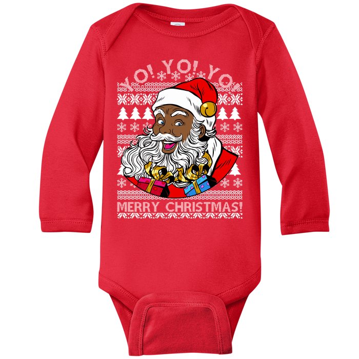 Yo Yo Yo Ho Ho Ho Black Santa Claus Ugly Christmas Baby Long Sleeve Bodysuit