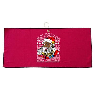 Yo Yo Yo Ho Ho Ho Black Santa Claus Ugly Christmas Large Microfiber Waffle Golf Towel