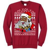 Yo Yo Yo Ho Ho Ho Black Santa Claus Ugly Christmas Tall Sweatshirt