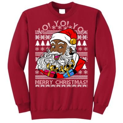 Yo Yo Yo Ho Ho Ho Black Santa Claus Ugly Christmas Tall Sweatshirt