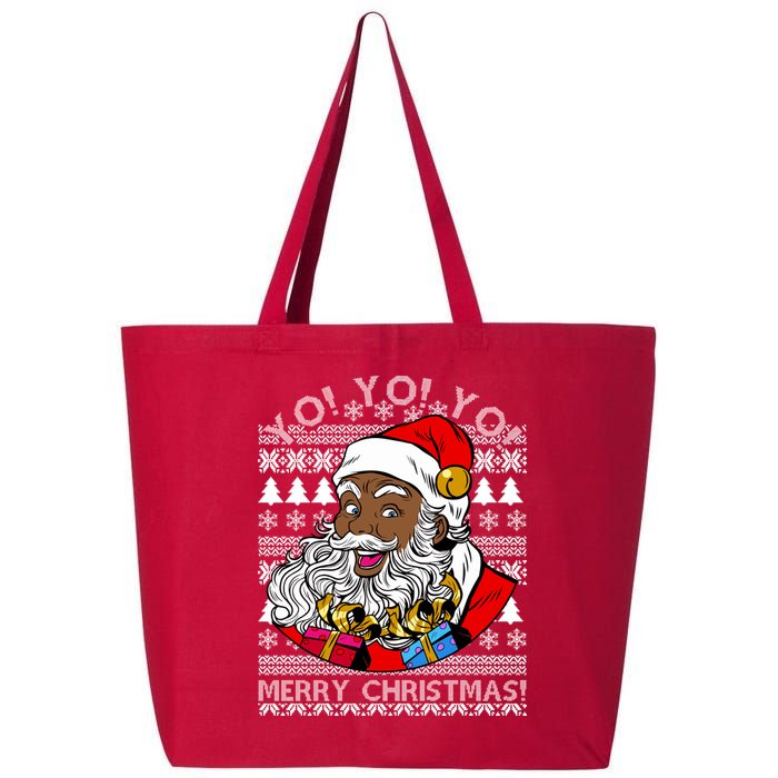 Yo Yo Yo Ho Ho Ho Black Santa Claus Ugly Christmas 25L Jumbo Tote