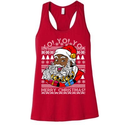 Yo Yo Yo Ho Ho Ho Black Santa Claus Ugly Christmas Womens Tank Top