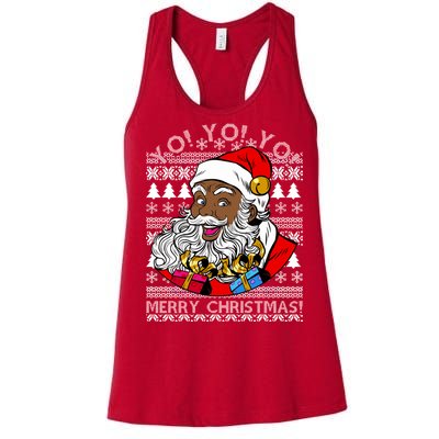 Yo Yo Yo Ho Ho Ho Black Santa Claus Ugly Christmas Women's Racerback Tank