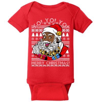 Yo Yo Yo Ho Ho Ho Black Santa Claus Ugly Christmas Baby Bodysuit