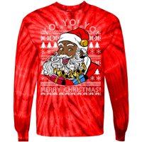 Yo Yo Yo Ho Ho Ho Black Santa Claus Ugly Christmas Tie-Dye Long Sleeve Shirt