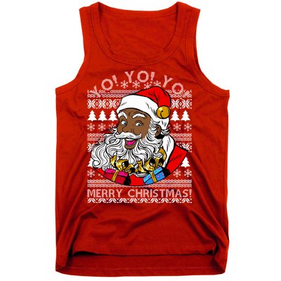 Yo Yo Yo Ho Ho Ho Black Santa Claus Ugly Christmas Tank Top