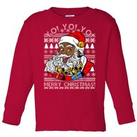 Yo Yo Yo Ho Ho Ho Black Santa Claus Ugly Christmas Toddler Long Sleeve Shirt