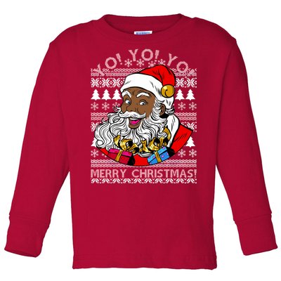 Yo Yo Yo Ho Ho Ho Black Santa Claus Ugly Christmas Toddler Long Sleeve Shirt