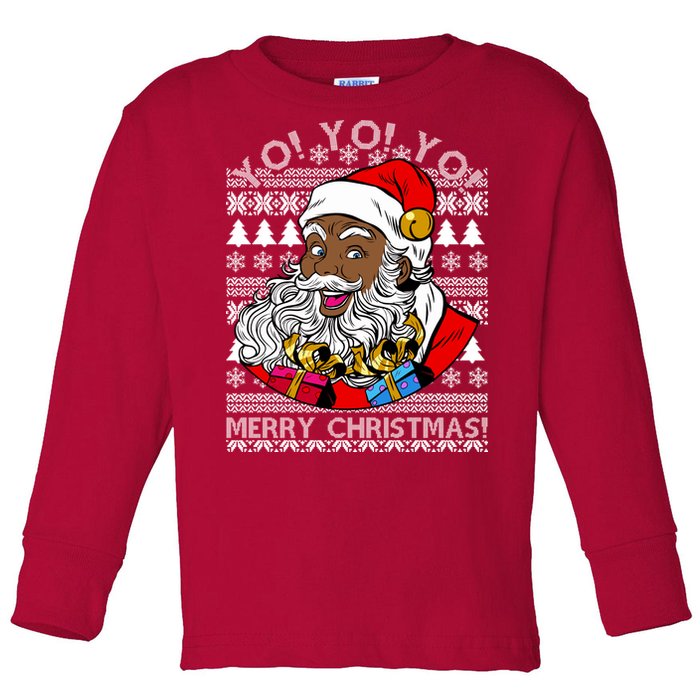 Yo Yo Yo Ho Ho Ho Black Santa Claus Ugly Christmas Toddler Long Sleeve Shirt