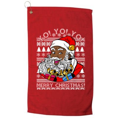 Yo Yo Yo Ho Ho Ho Black Santa Claus Ugly Christmas Platinum Collection Golf Towel