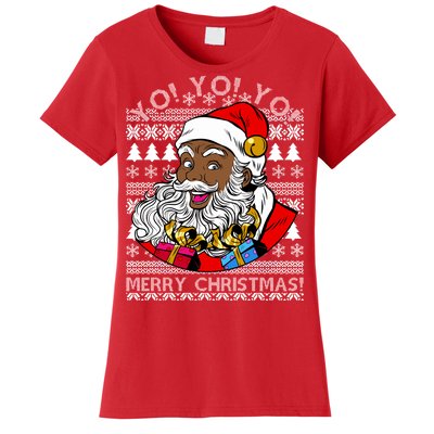 Yo Yo Yo Ho Ho Ho Black Santa Claus Ugly Christmas Women's T-Shirt