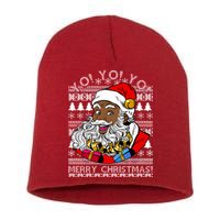 Yo Yo Yo Ho Ho Ho Black Santa Claus Ugly Christmas Short Acrylic Beanie