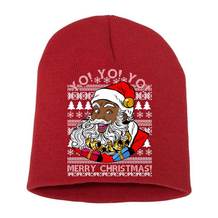 Yo Yo Yo Ho Ho Ho Black Santa Claus Ugly Christmas Short Acrylic Beanie