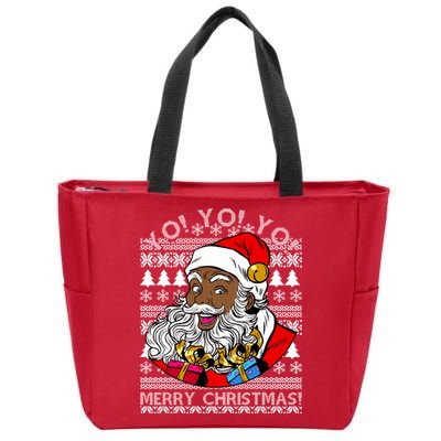 Yo Yo Yo Ho Ho Ho Black Santa Claus Ugly Christmas Zip Tote Bag
