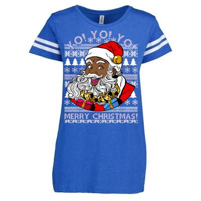 Yo Yo Yo Ho Ho Ho Black Santa Claus Ugly Christmas Enza Ladies Jersey Football T-Shirt