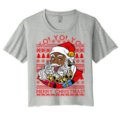 Yo Yo Yo Ho Ho Ho Black Santa Claus Ugly Christmas Women's Crop Top Tee