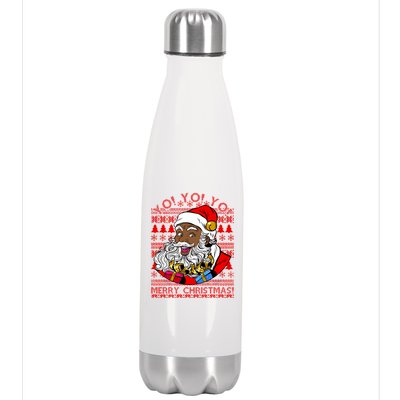 Yo Yo Yo Ho Ho Ho Black Santa Claus Ugly Christmas Stainless Steel Insulated Water Bottle