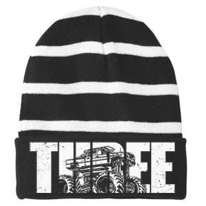 Year Old 3rd Birthday Monster Truck Striped Beanie with Solid Band