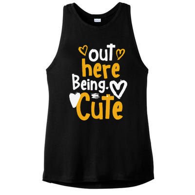 Yellow Ochre Black White Color Match Ladies PosiCharge Tri-Blend Wicking Tank