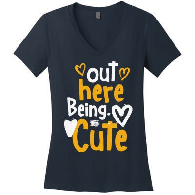 Yellow Ochre Black White Color Match Women's V-Neck T-Shirt