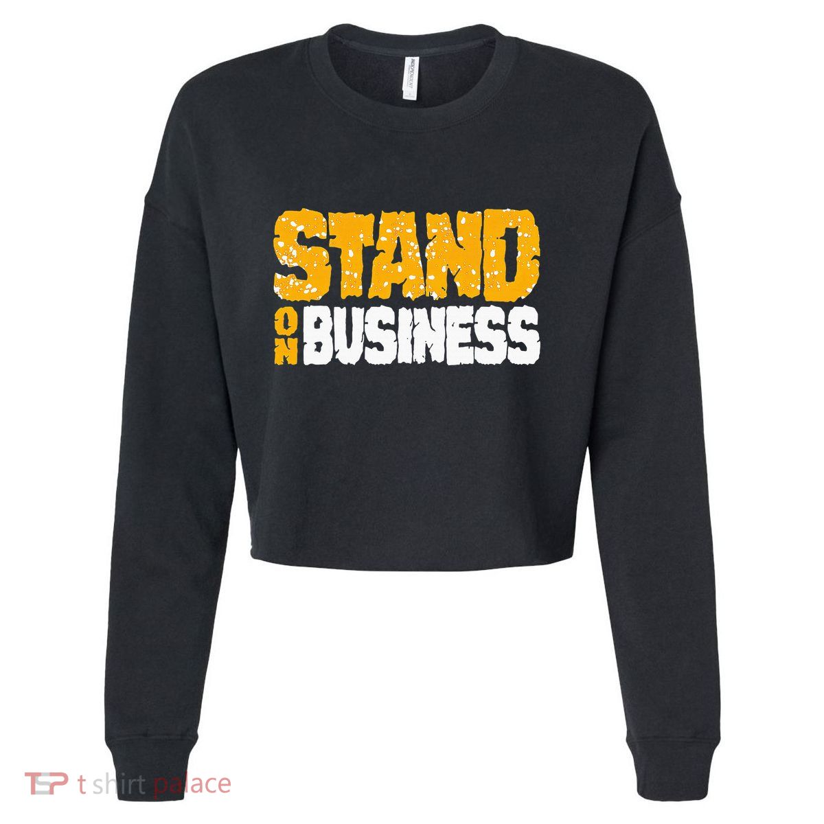 Yellow Ochre Black White Color Match Cropped Pullover Crew