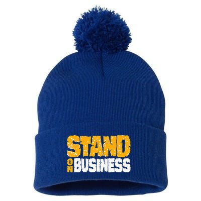 Yellow Ochre Black White Color Match Pom Pom 12in Knit Beanie